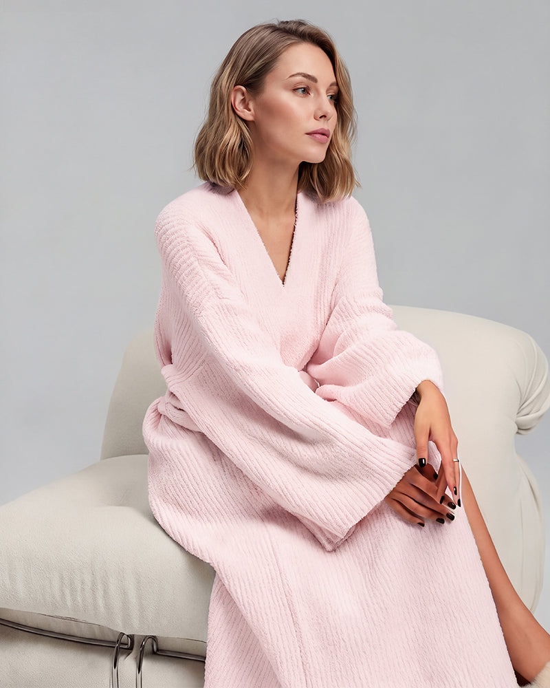 Long Plush Fleece Robe with Pockets
