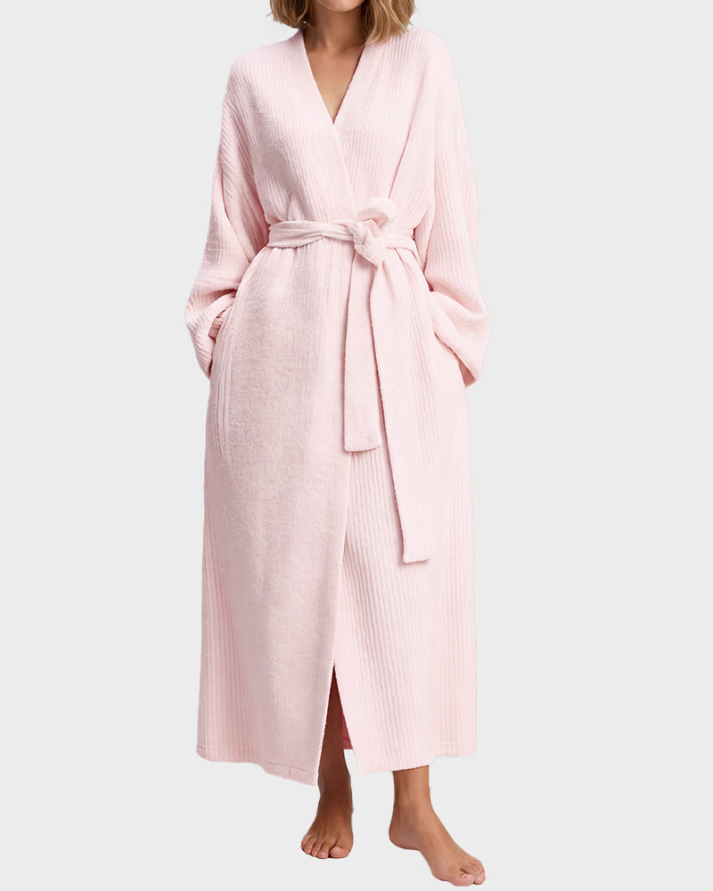 Long Plush Fleece Robe with Pockets