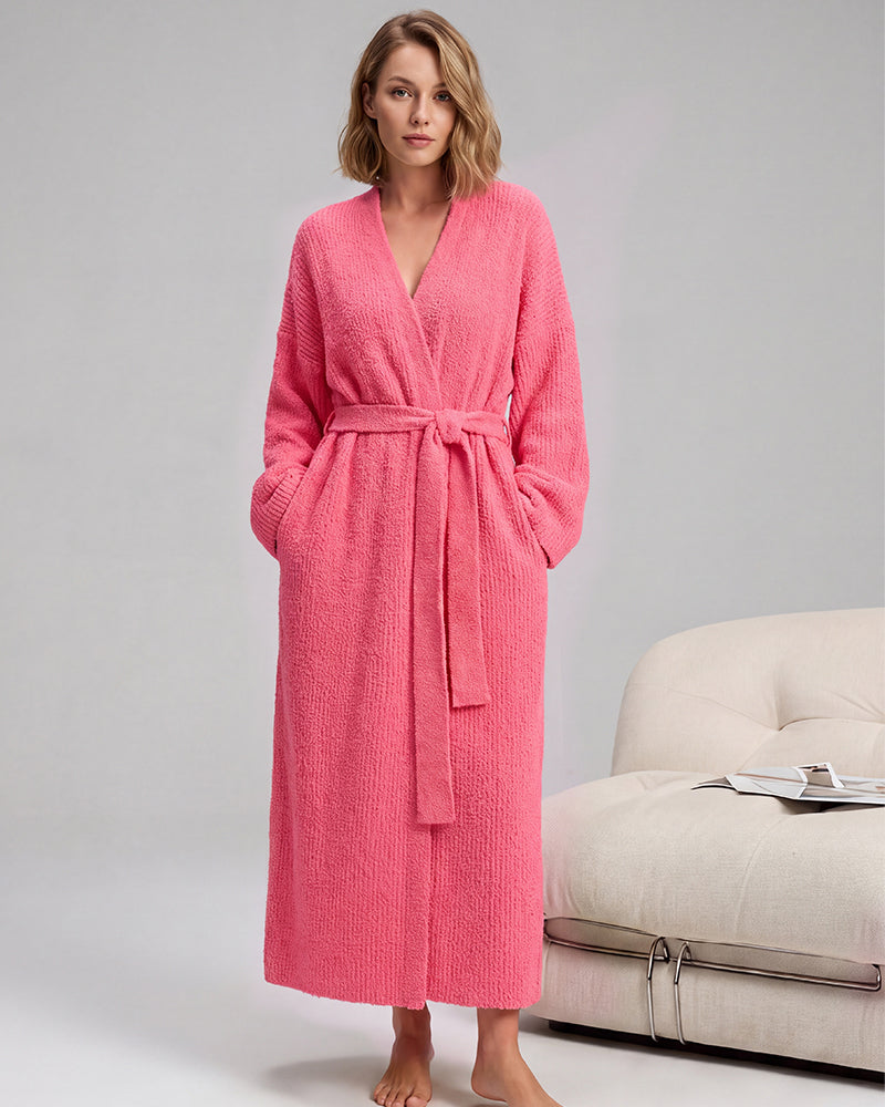 Long Plush Fleece Robe with Pockets
