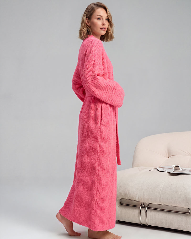 Long Plush Fleece Robe with Pockets