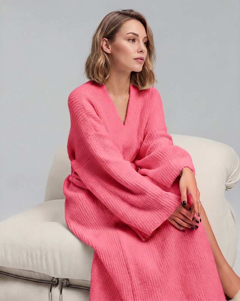 Long Plush Fleece Robe with Pockets