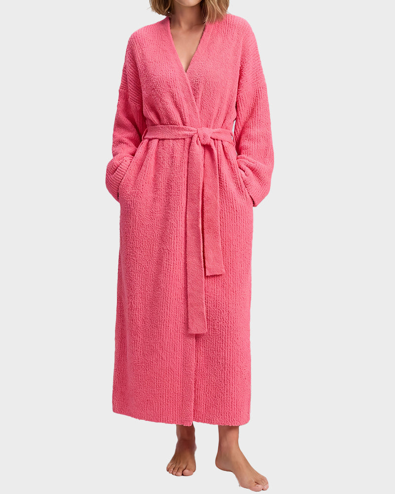 Long Plush Fleece Robe with Pockets