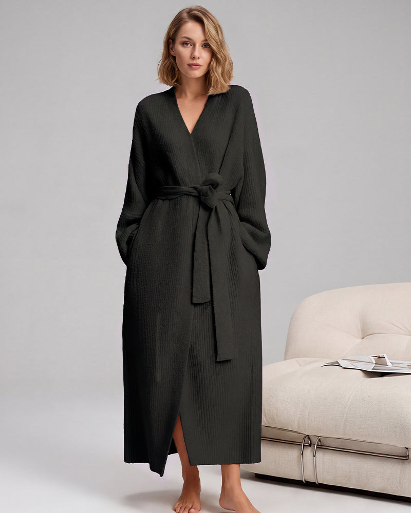 Long Plush Fleece Robe with Pockets