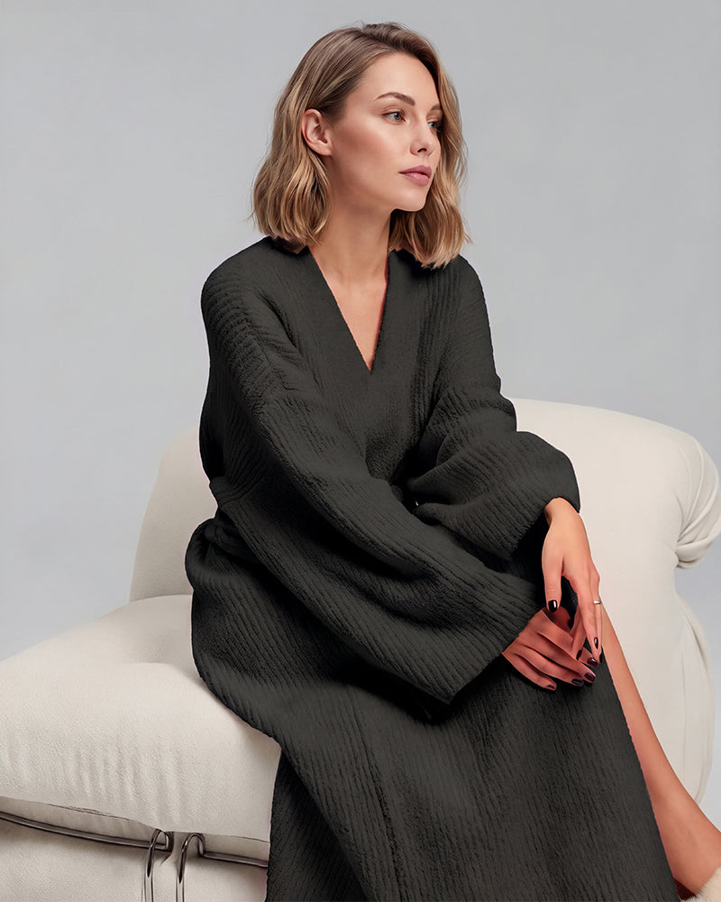Long Plush Fleece Robe with Pockets