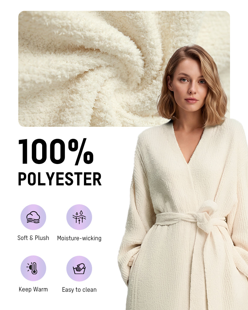 Long Plush Fleece Robe with Pockets