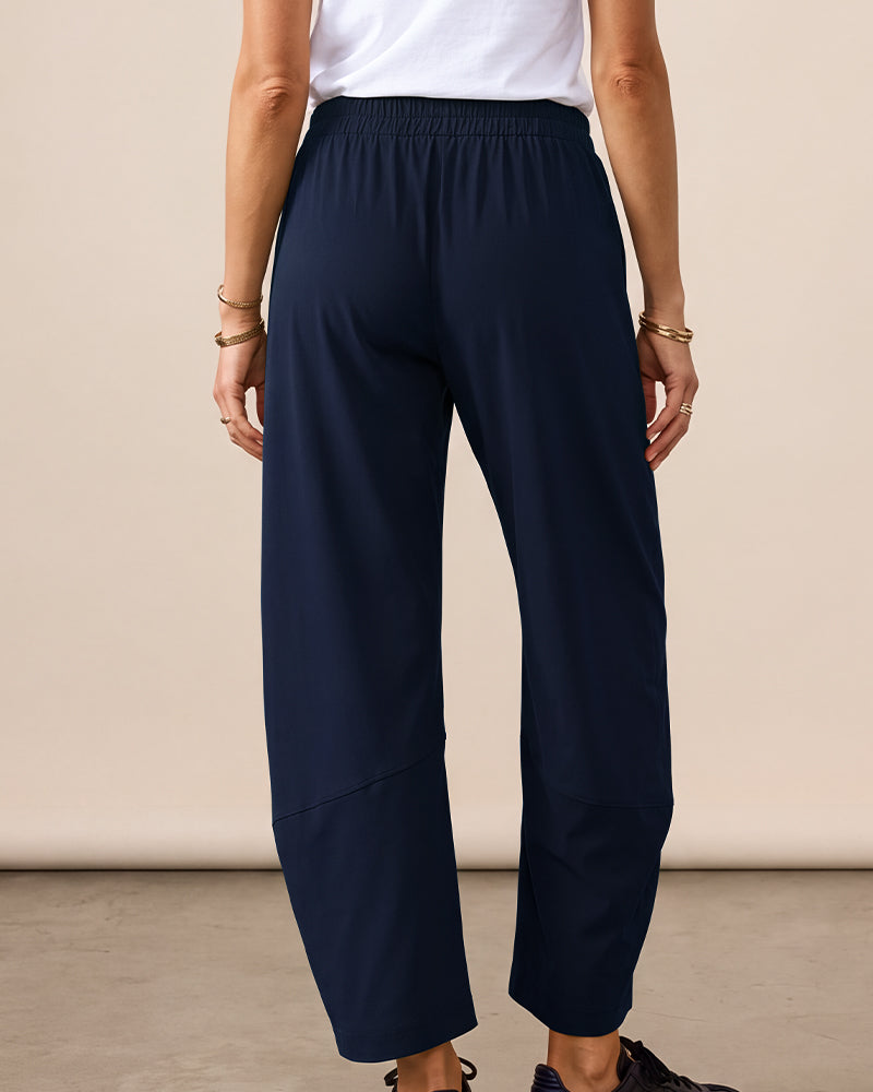 Mid-Rise Barrel Pants with Elastic Back Waist