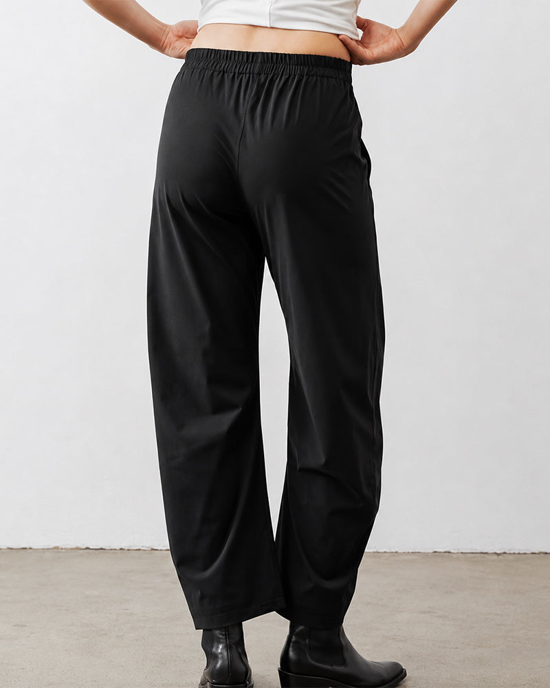 Mid-Rise Barrel Pants with Elastic Back Waist