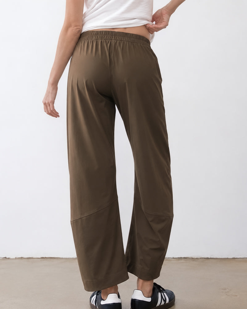Mid-Rise Barrel Pants with Elastic Back Waist
