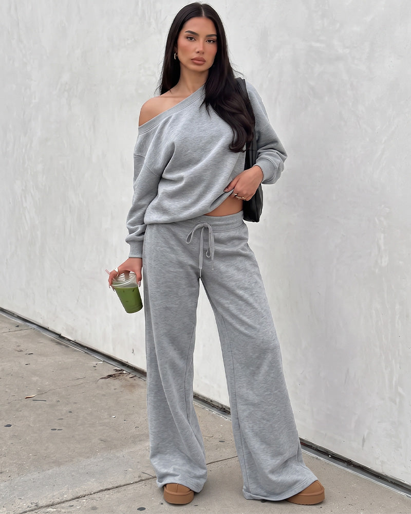 Off-Shoulder Wide-Leg 2-Piece Sweatsuit