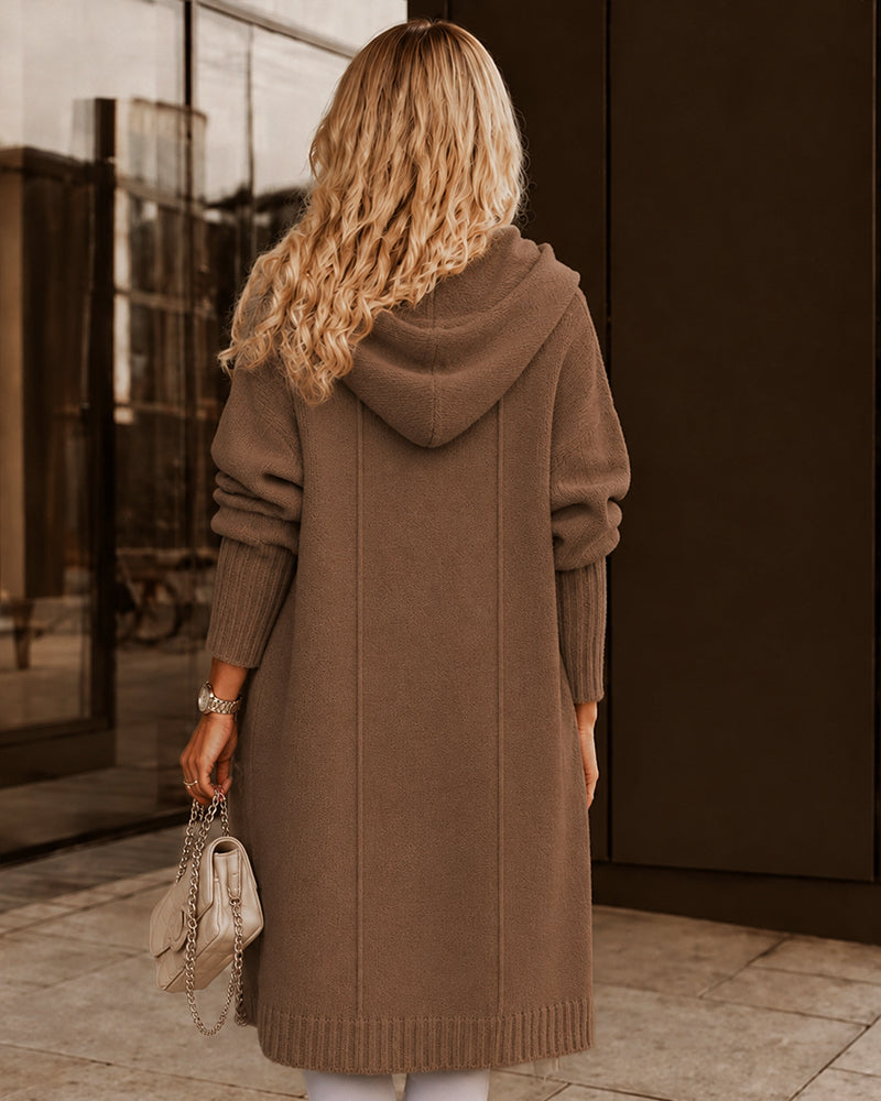 Oversized Hooded Longline Knit Cardigan with Pockets