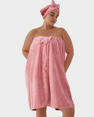 Plus Size Adjustable Bath Skirt & Quick-Dry Cap Set