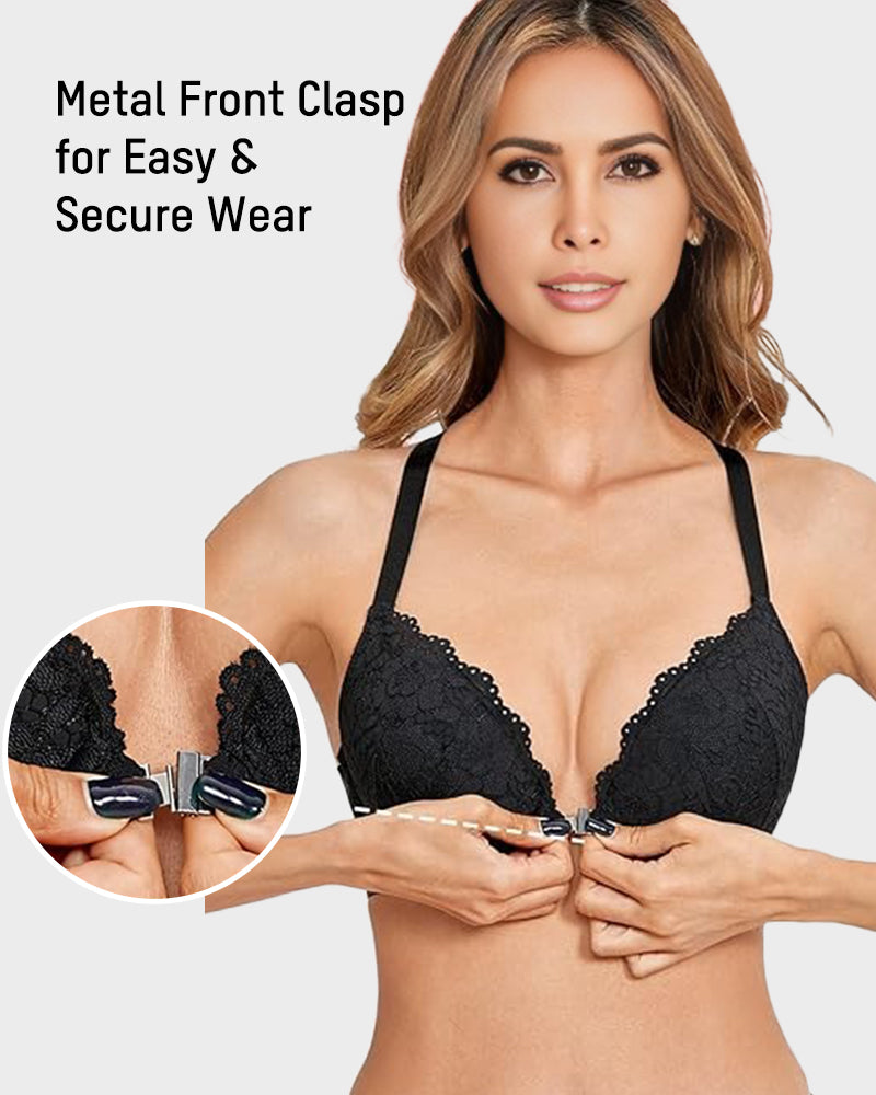 Push-Up Lace Racerback Front-Closure Bra