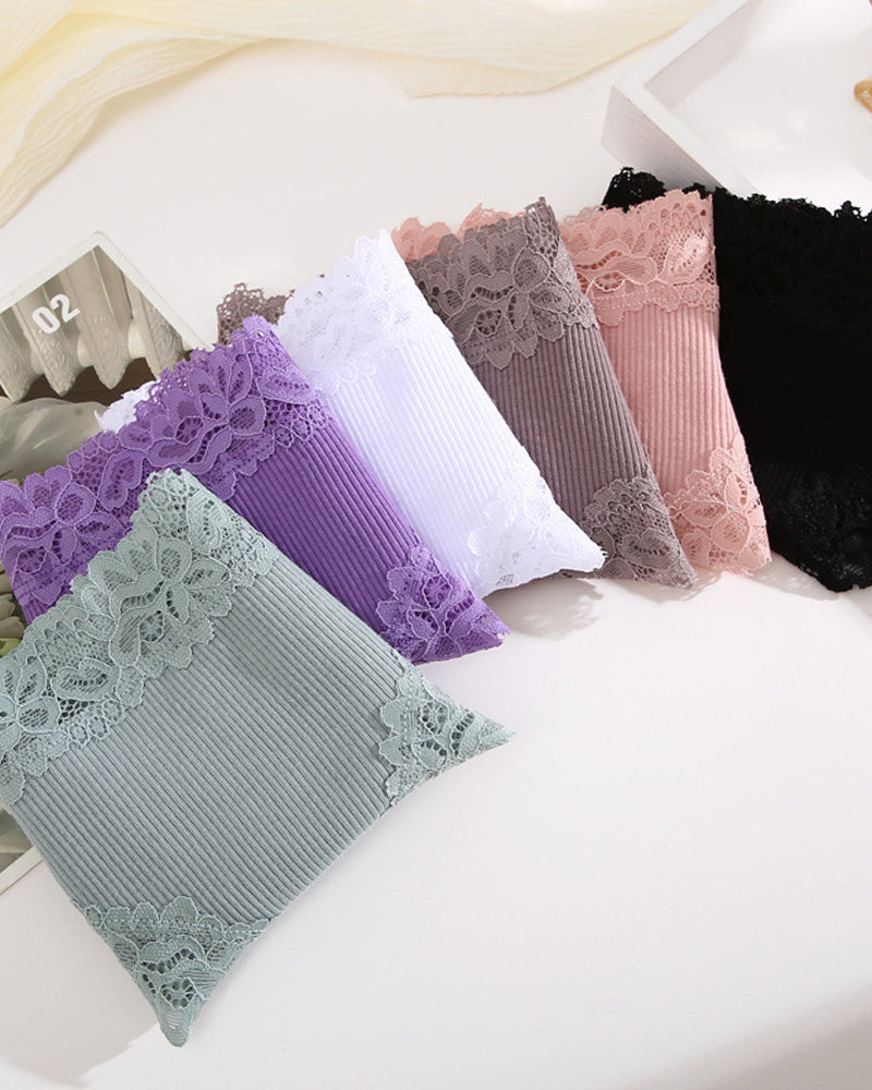 Ribbed Cotton Lace Mid-Rise Panty(9 pack）