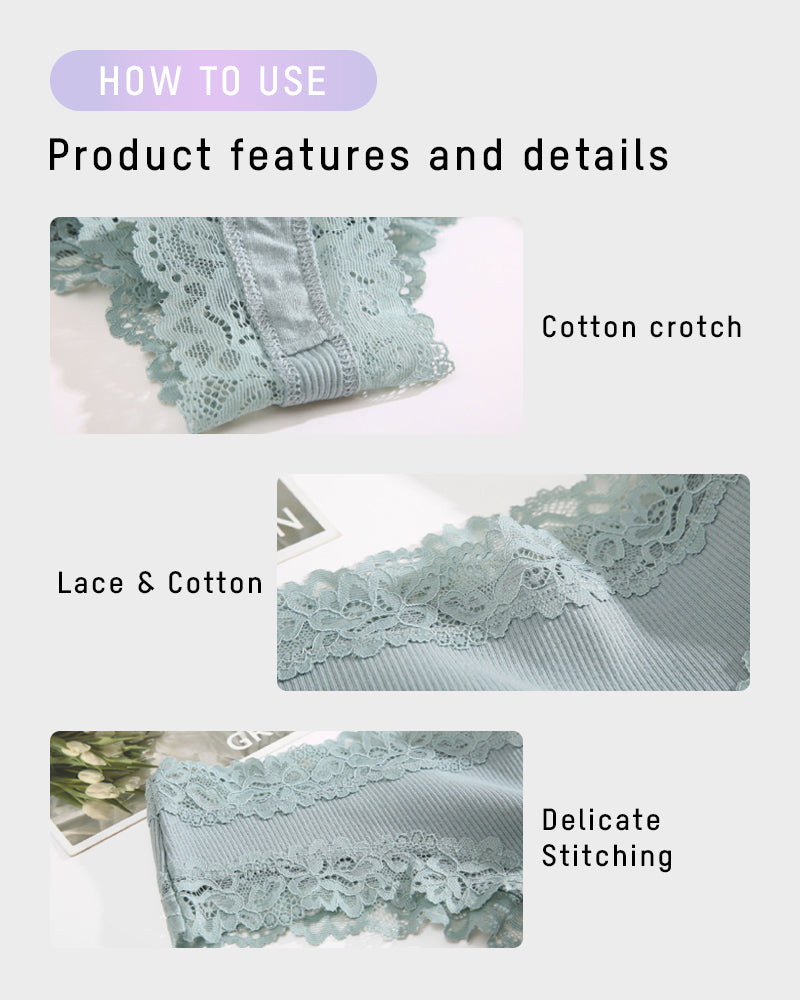 Ribbed Cotton Lace Mid-Rise Panty(9 pack）
