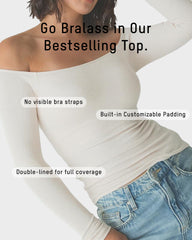 Ribbed Off-Shoulder Top with Built-In Bra