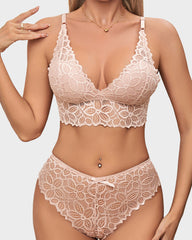 Romantic Lace Triangle Bra & Panty Lingerie Set(3 Pack)