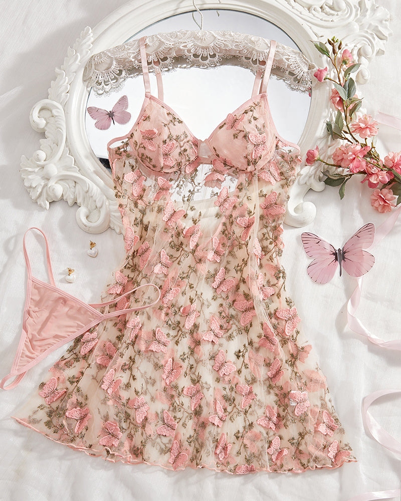 Seductive 3D Butterfly Embroidery Mesh Babydoll
