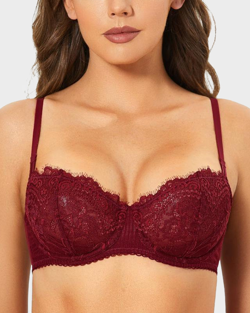 Sheer Lace Unlined Push-Up Balconette Bra