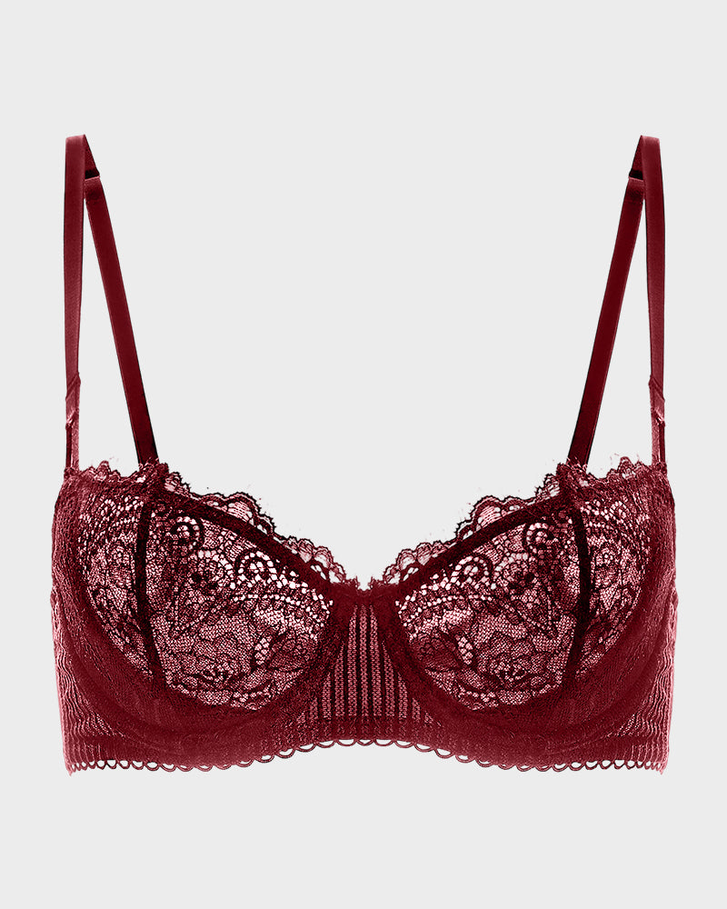 Sheer Lace Unlined Push-Up Balconette Bra