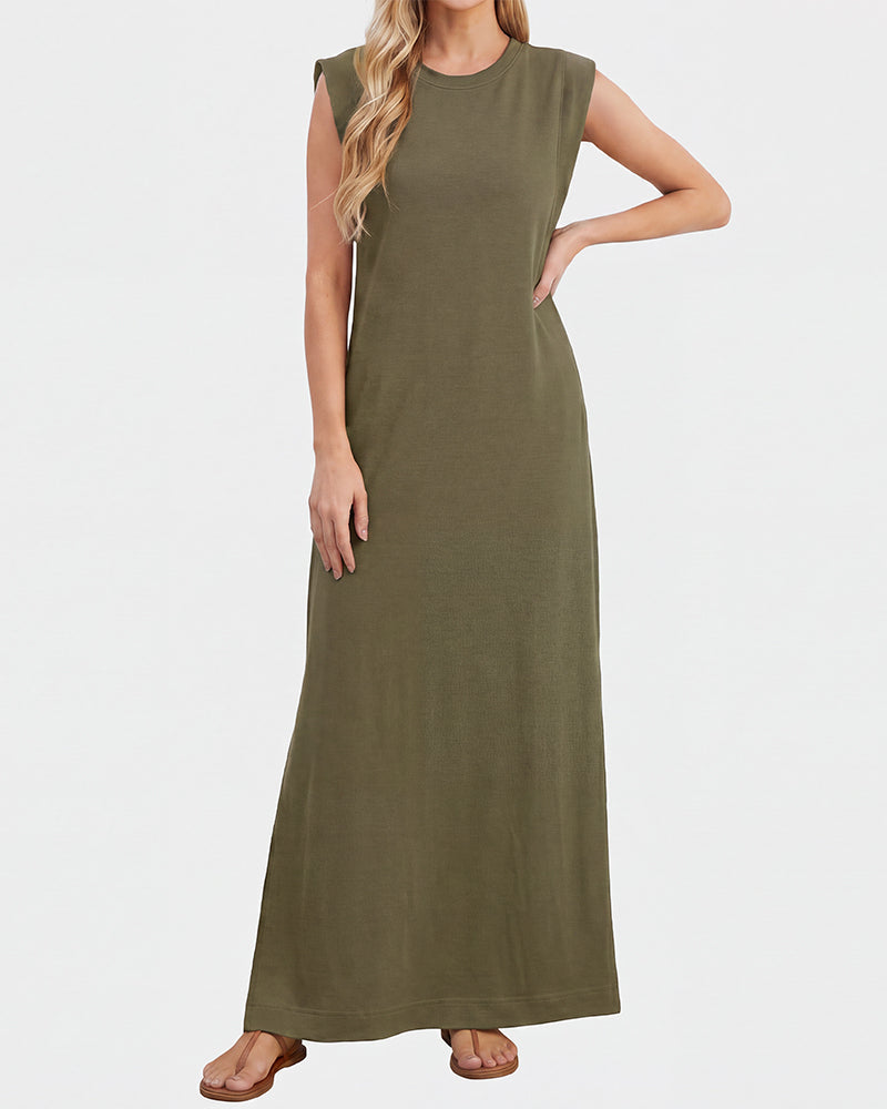 Sleeveless Side-Slit Maxi Dress with Pockets