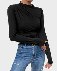 Slim Fit Ruched High-Neck T-Shirt Top