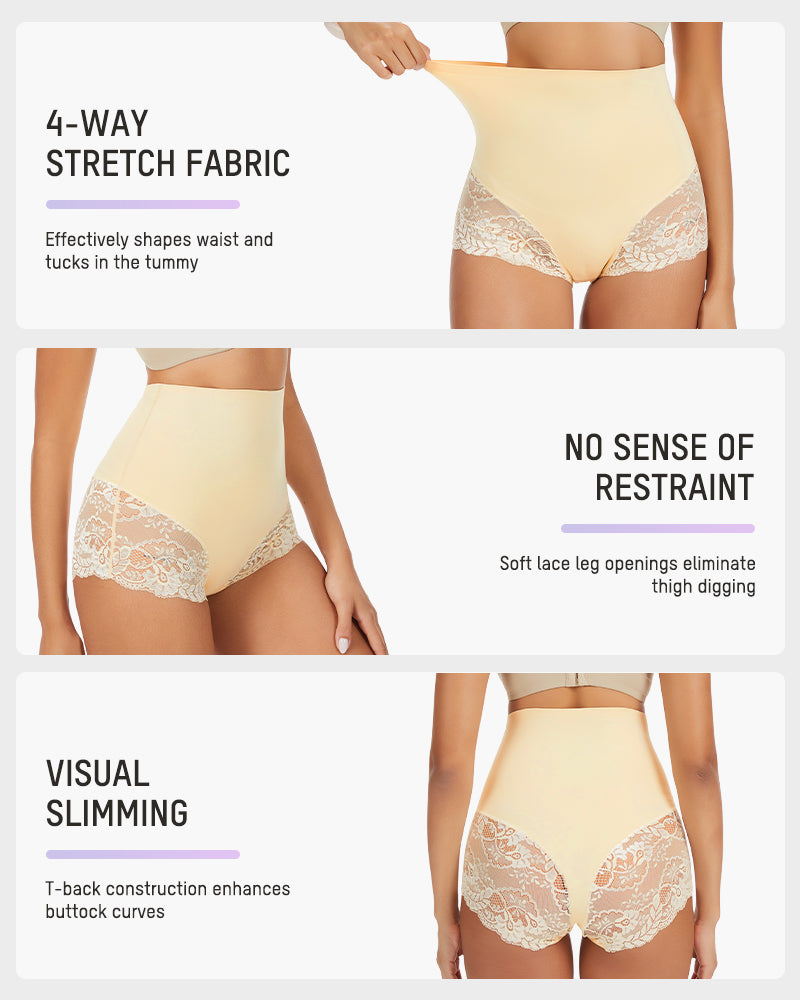 Smooth High-Waisted Sheer Lace Sculpting Brief (2 Pack)