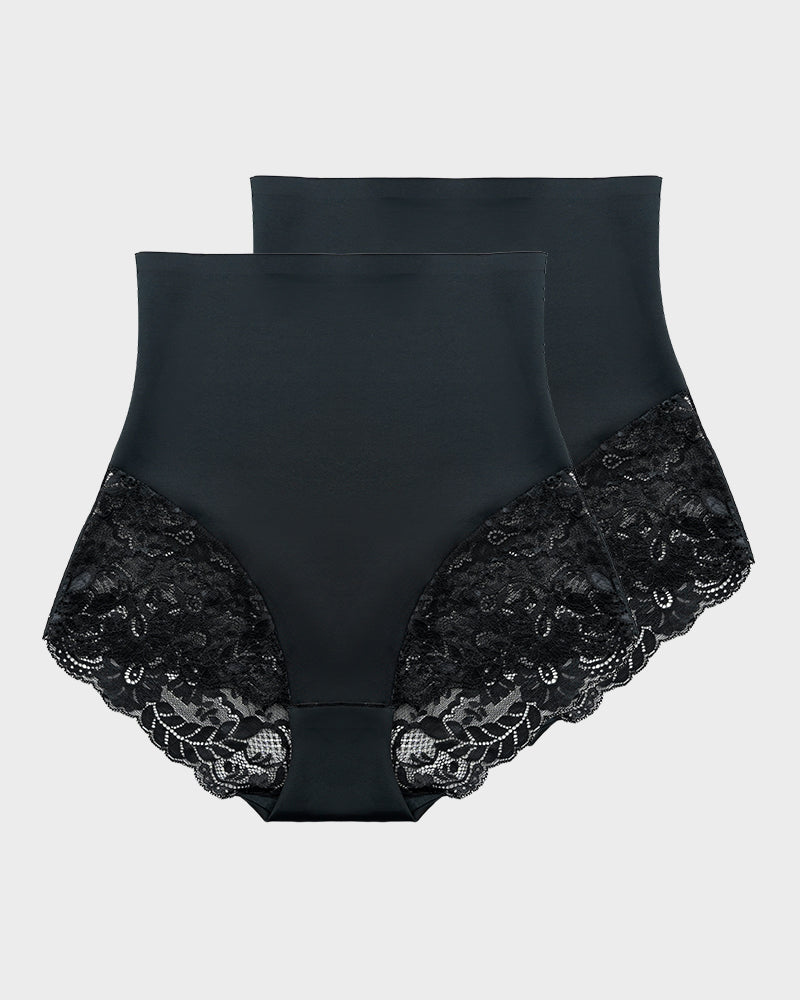 Smooth High-Waisted Sheer Lace Sculpting Brief (2 Pack)