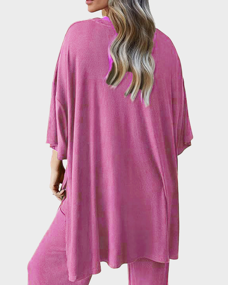 Split Hem Wide Leg Pants 2-Piece Casual Set