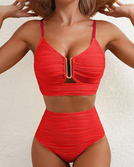 Textured U-Wire Cutout High Waisted Bikini Set