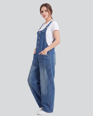 Vintage Button-Front Denim Bib Overalls