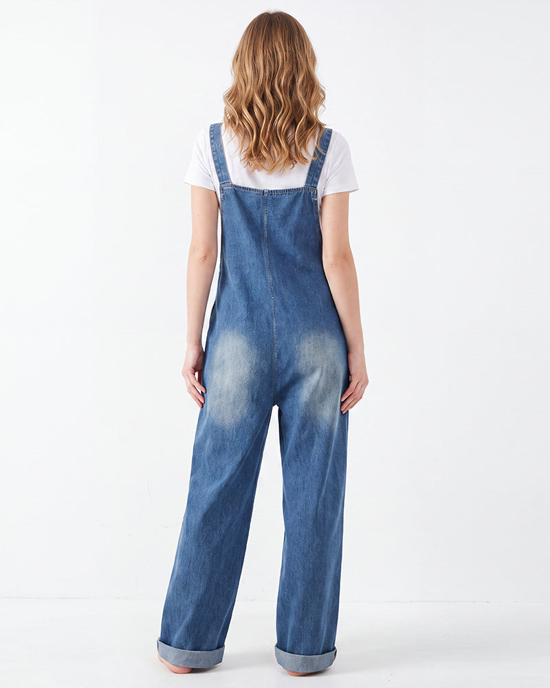 Vintage Button-Front Denim Bib Overalls