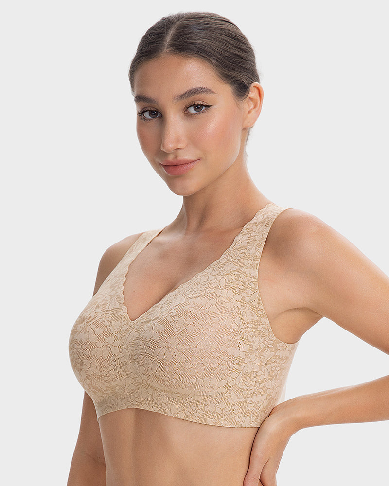 Wireless Lace Cami Bra with Built-In Cups & Seamless Minimizer Fit