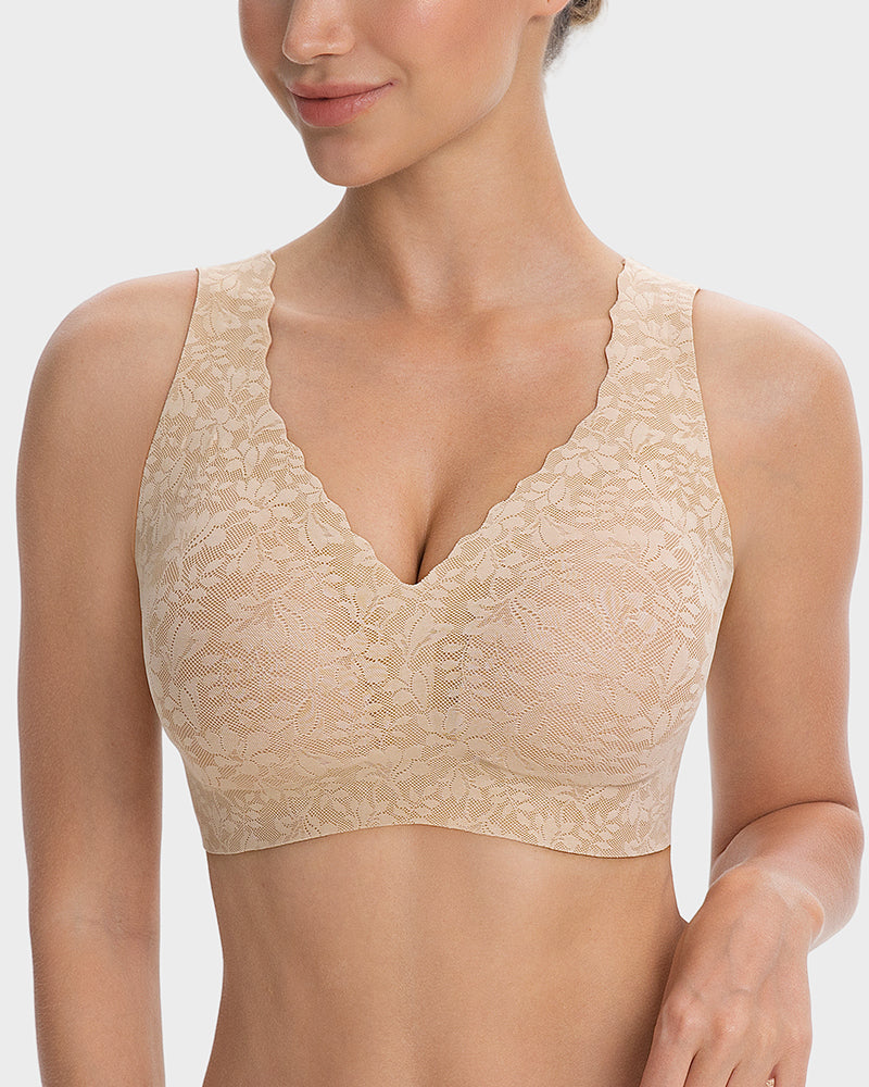 Wireless Lace Cami Bra with Built-In Cups & Seamless Minimizer Fit