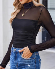 Women Long Sleeve Bodysuit Turtle Neck Shapewear