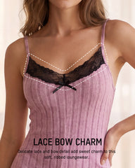 Ribbed Lace Butterfly Back Romper Pajama Set