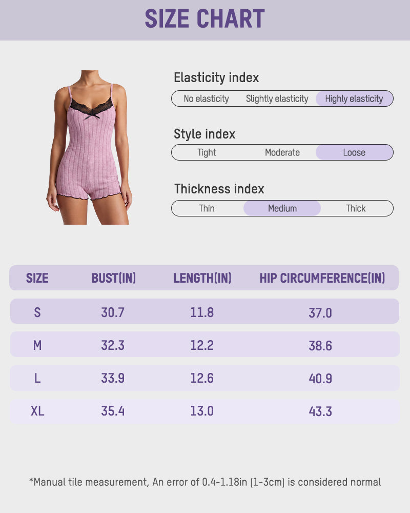 Ribbed Lace Butterfly Back Romper Pajama Set